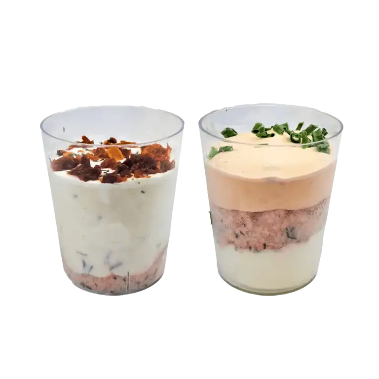 Amuse Glaasjes Zalm/Kwark & Zalm/Citroenmousse